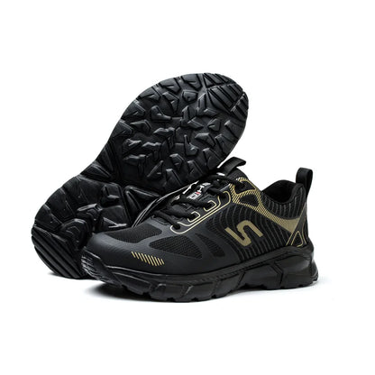 Men's Steel Toe Anti-Puncture Breathable Lightweight Indestructible Men's Breathable Woven Knit Shock Absorption Running Shoes