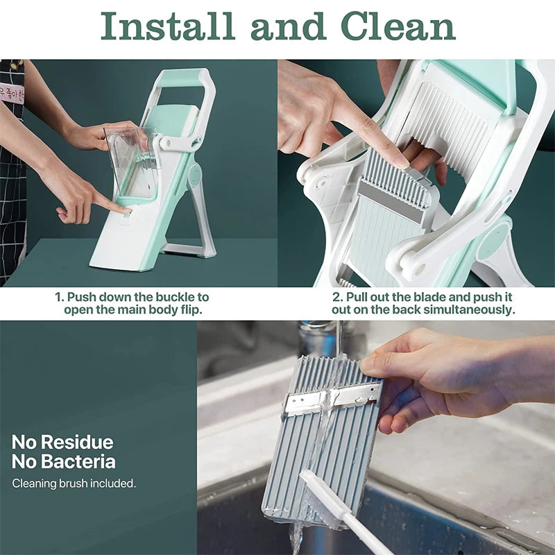 LMETJMA Verstellbarer Mandolinenschneider aus Edelstahl, Gemüseschneider für Julienne-Näher, sicherer Gemüseschneider für Zwiebeln und Karotten KC0420