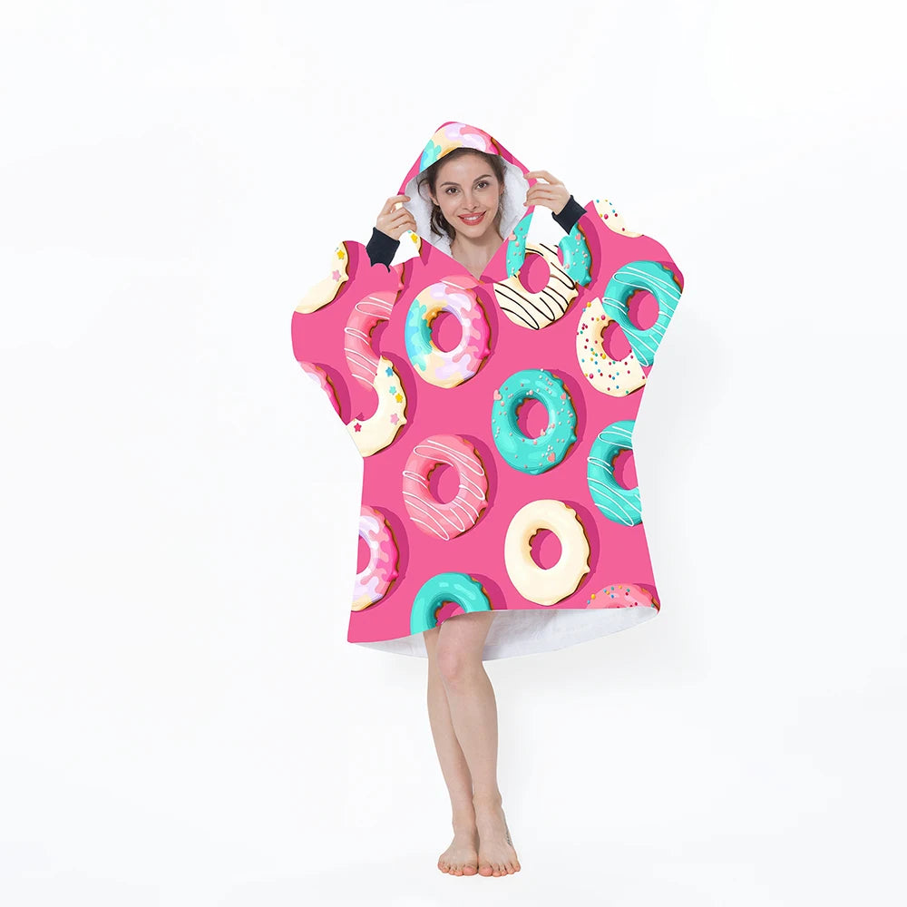 Oodie Custom Oversized Sherpa TV Hooded Blanket Wearable Fleece Knitted Blanket with Logo