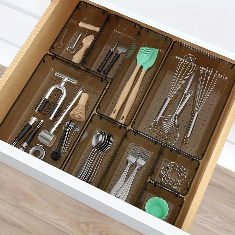 Hot Selling 4 Different Sizes Stackable Clear PET Kitchen Accessories Plastic clear Drawer Organizer Set for Cosmetics Jewelry