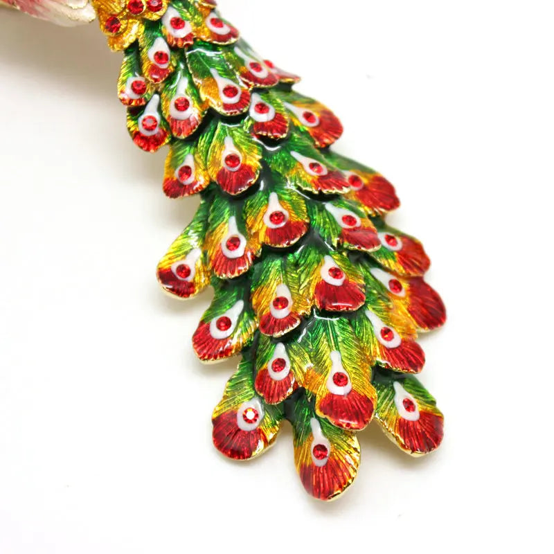 SHINNYGIFTS Peacock Shape Jewelry Trinket Box Metal Enameled With Rhinestone Metal Craft Collectibles