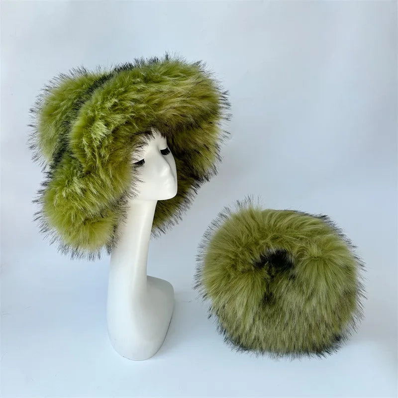 Y2k Hot Girls Small Half Moon Bag Set Women Luxury Furry Wrist Handbag Gothic Punk Faux Raccoon Fur Clutch Purses Bags With Hat