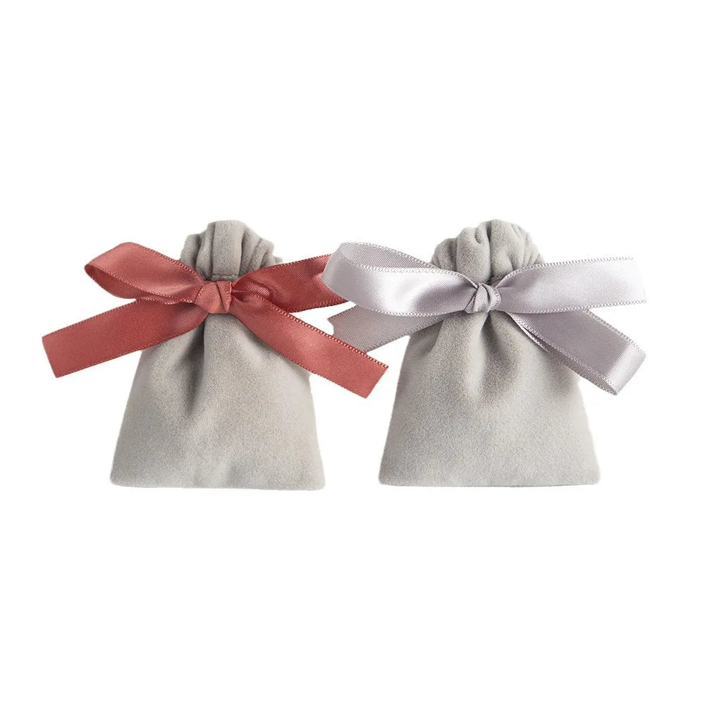 CSMD Chinese Manufacturers 7x9cm Ready to Ship Wholesale Ribbon Close Gray Velvet Material Phone Accessories Drawstring Dust Bag