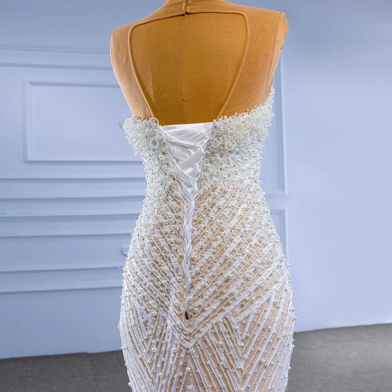 Rsm67445 2022 Bridal Wedding Dress Latest Design Luxury Sleeveless Lace Beaded Slim Fit Ladies Wedding Dress