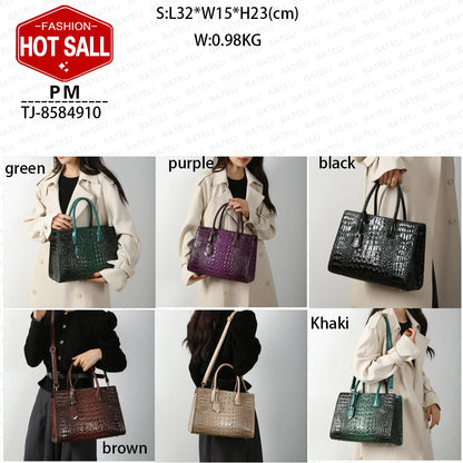 2026 New Women's Large Capacity Tote Bag Elegant Single Shoulder Oblique Straddle Zipper PU Fashionable Handbag Print Chain