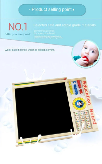 Korean Style Multifunctional Double-Sided Wooden Alphanumeric Sketchpad Early Education Puzzle Drawing Board Chalkboard for Kids