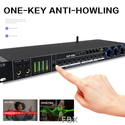 Professionelles DSP-600 Audio-Soundgerät mit Anti-Pfeifgeräusch-Hallfunktion, USB- und Bluetooth-Frontend sowie digitalen Hall-Effekten – Verkaufsschlager