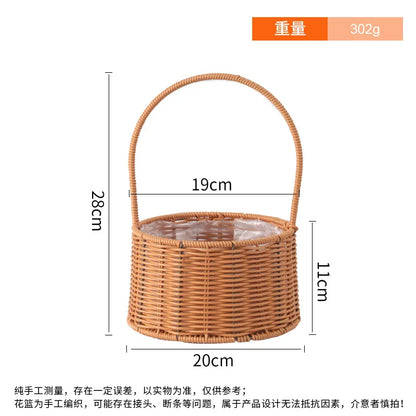 Portable Outdoor Picnic Basket Home Decorative Storage Woven Flower Pot Hand-held Rattan Wicker Accompanying Gift Floral Basket