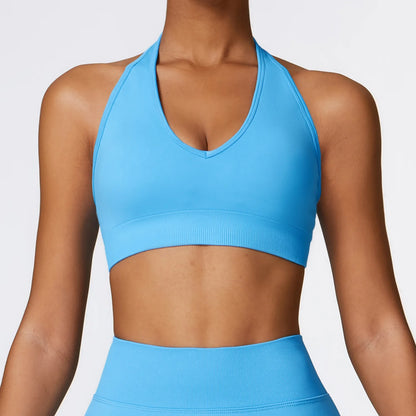 High Quality Custom Halterneck Seamless Gym Bra High Strength Fitness Gym Yoga Women Sports Bra