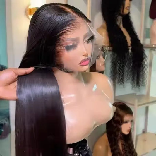 13x6 Raw Indian Lace Frontal Human Hair Wig ,HD Transparent Full Lace Frontal Wigs, Brazilian Straight Curly Wig for Black Women