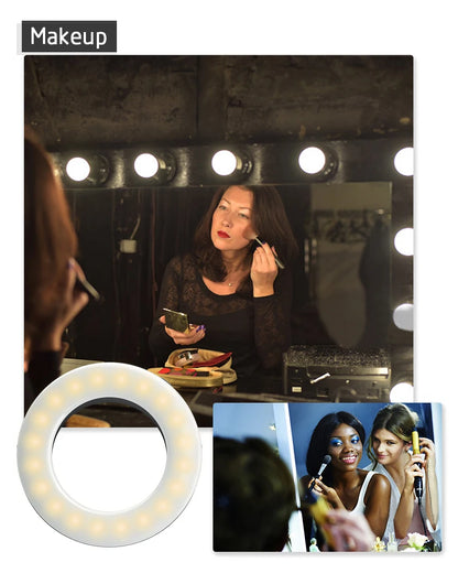 Portable LED Selfie Ring Light Flash For Mobile Phone Laptop Fill Light For Youtube VK Video USB Rechargeable Clip Ring Lamp
