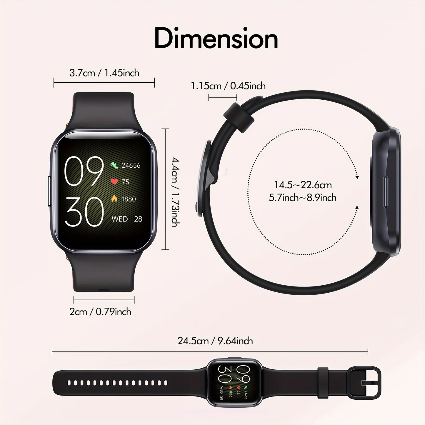Smartwatch Features a 1.69" HD Color Display, Offers 25 Sports Modes, Includes a Fitness Tracker with Sleep Monitoring, and Is