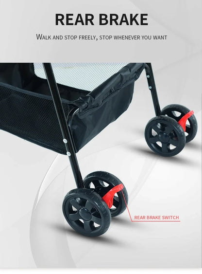 Medium-sized Luxury Pet Stroller for Small Dogs All-in-One with Detachable Storage Basket and Simple Style