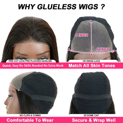 Ready to Ship 100% Natural Human Hair Wigs Wear and Go Long Glueless Human Hair Wigs Lace Front Closure 6x4 Wig for Black Woman