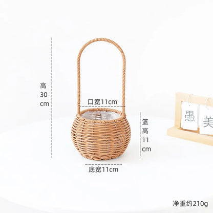 Portable Outdoor Picnic Basket Home Decorative Storage Woven Flower Pot Hand-held Rattan Wicker Accompanying Gift Floral Basket