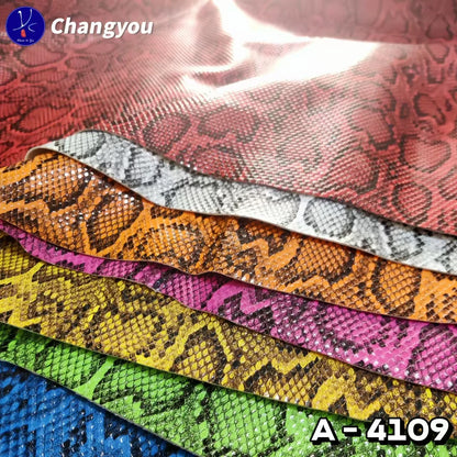 A-4109 PU Artificial Snake Skin Print Glossy Fabric Eco-Friendly Synthetic Leather for Bags Sofa Customization for Furniture