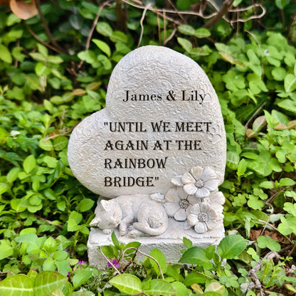 Pet Cat-Themed Irregular-Shaped Resin Memorial Stone Hand-painted Engraved Art Statue Rainbow Bridge Inscription Outdoor Model