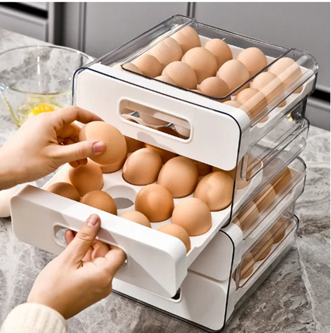 Kitchen Egg Storage Box Double Layered Drawer Style Egg Storage Rack Egg Dispenser Fridge Organizer Rack Organize