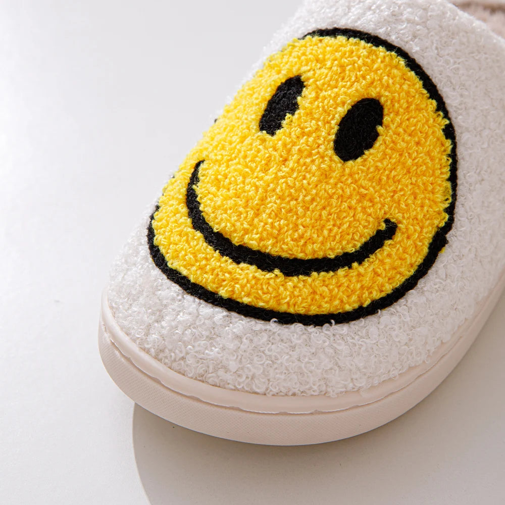 Smile Face Shape Slippers for Women Soft Plush Retro Preppy Slip on Comfortable Indoor Outdoor Shoes
