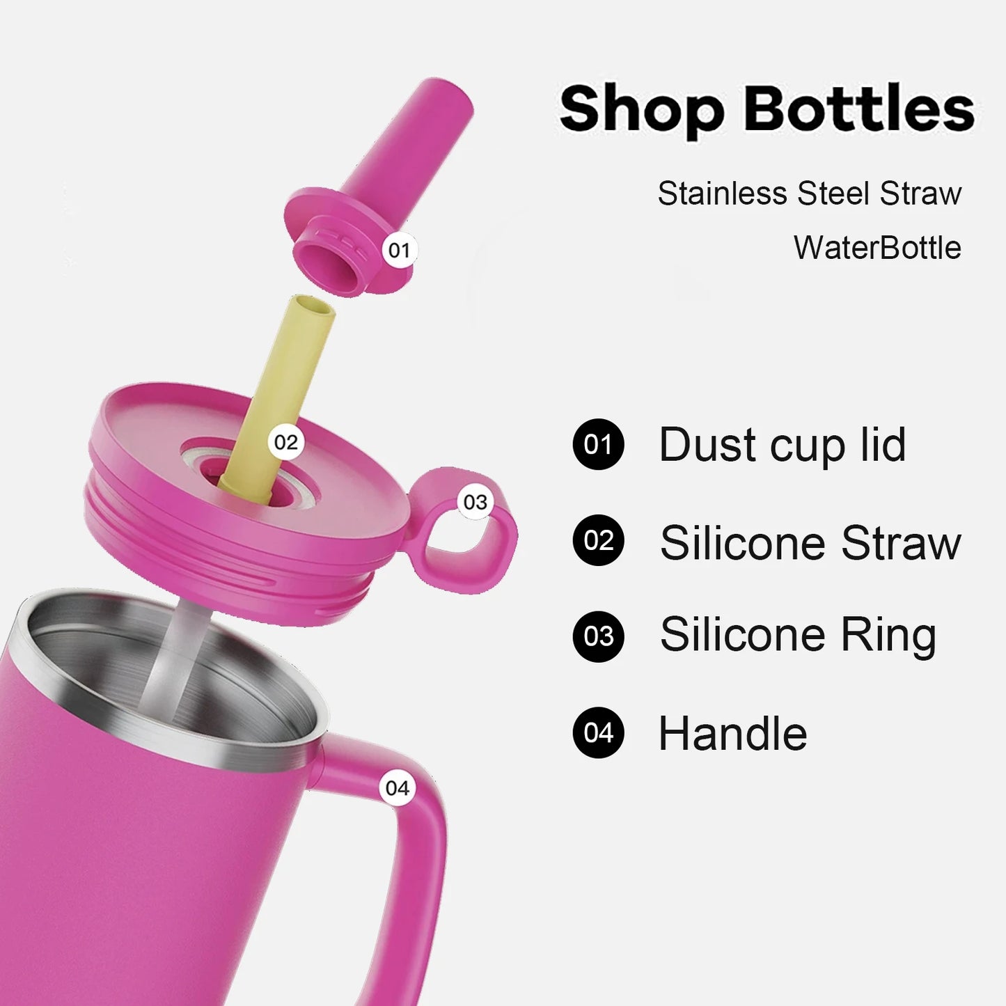 Double Wall Vacuum Insulated Powder Coated Coffee Tumbler Custom logo Stainless Steel Travel Mug Straw Tumbler With Handle