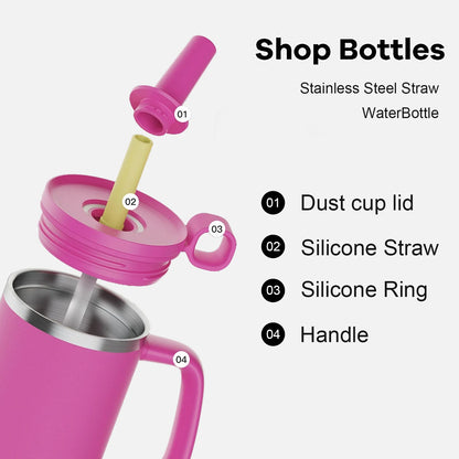 Double Wall Vacuum Insulated Powder Coated Coffee Tumbler Custom logo Stainless Steel Travel Mug Straw Tumbler With Handle