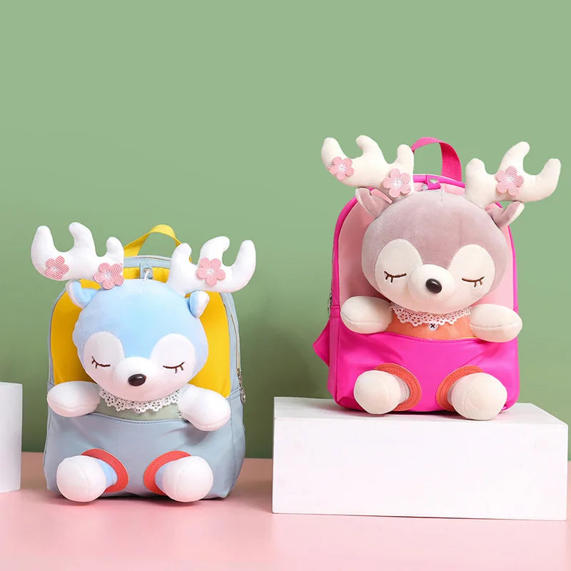 Cartoon Kids Detachable Backpack Schoolbag Plush Backpacks Deer Plush Custom Animal Elk Plush Backpack