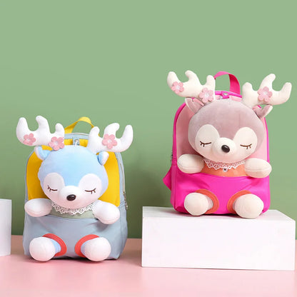 Cartoon Kids Detachable Backpack Schoolbag Plush Backpacks Deer Plush Custom Animal Elk Plush Backpack