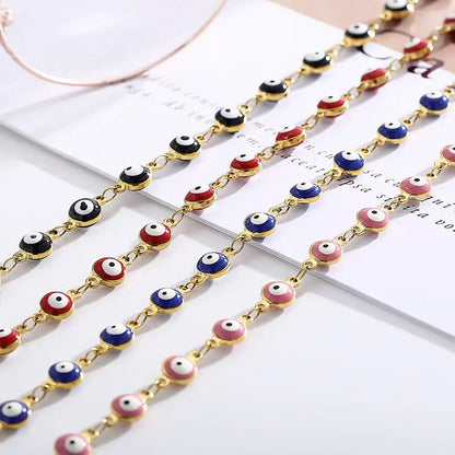 Trendy 18K Gold Plated Enamel Eye Beads Chain Necklace Accessories for Diy