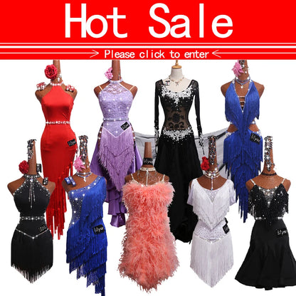 New professional Latin dance competition performance dress with sea blue tassel short open waist sparkling diamond dance skirt