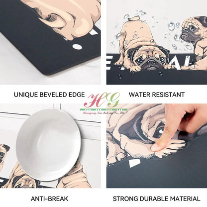 Huangang PVC Digital Printed Fishcartoon Rectangle Mat Kitchen Eco-Friendly Reusable 5mm High Quality Cartoon Pet Pattern Home