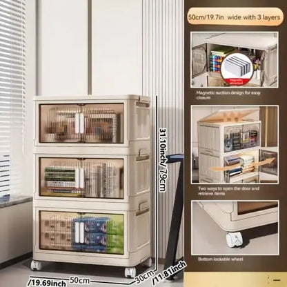 Wide-Side Foldable Storage Cabinet for Bedroom Kitchen Bathroom for Clothing Food Spices Bags Jewelry Cleaning Supplies Cloth