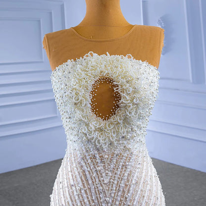 Rsm67445 2022 Bridal Wedding Dress Latest Design Luxury Sleeveless Lace Beaded Slim Fit Ladies Wedding Dress