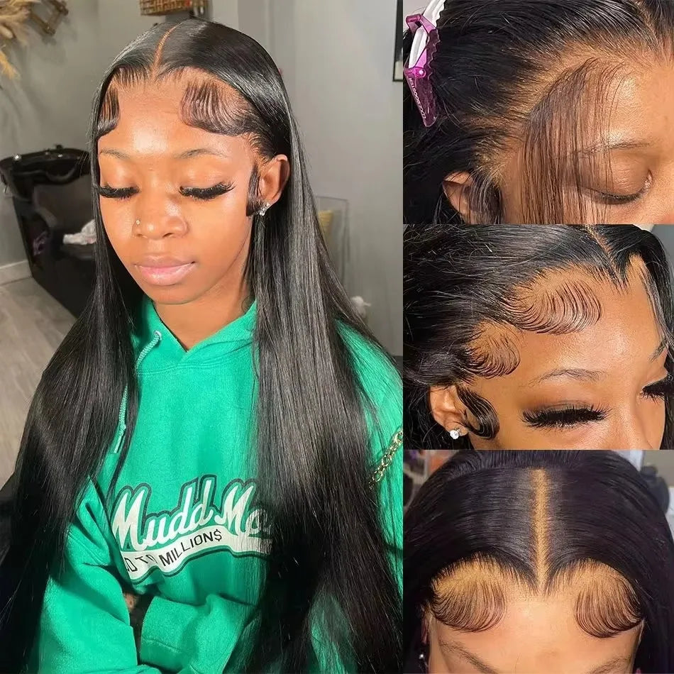 Qeenfy Hair UpGrade Bleached Knots Transparent Brazilian Human Hair Wigs Straight 200 Density 6x4  Wigs for Woman