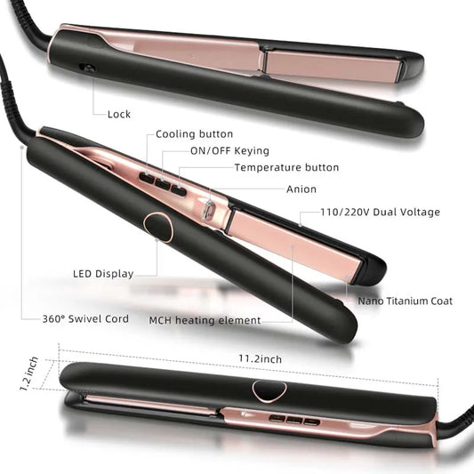 Wholesale 500F Hair Straightener Titanium Flat Irons Electric Ceramic Plate Flat Iron for Household LCD Display Straight Hair