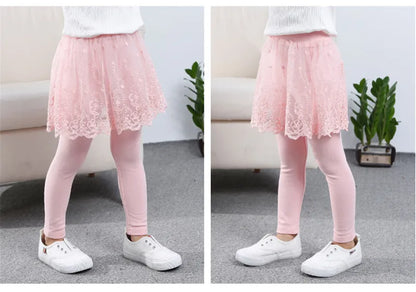 Girls Lace Princess Skirt Leggings - Premium Cotton Blend Pants for Kids Ages 2-6 Years