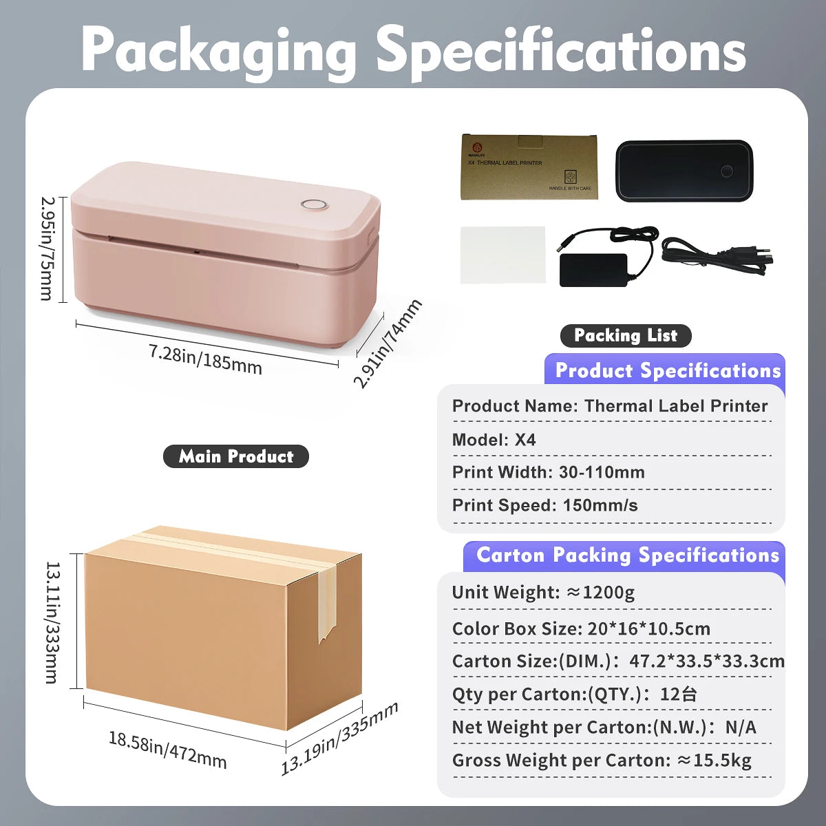 W-Marklife X4 Imprimante Shipping Portable Thermal Label Printer Business 4x6 Inch ROHS Certified USB/Wireless Warehouse Use