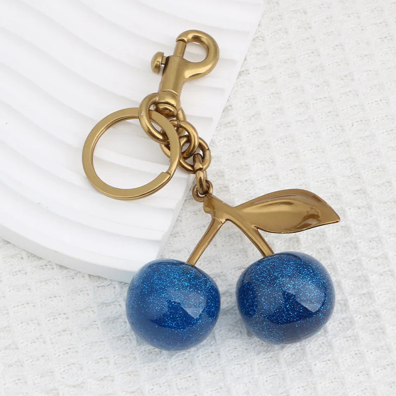 Cherry Bag Charm Fashion Accessories Golden Key Chain Glitter Resin Purse Charm for Bags