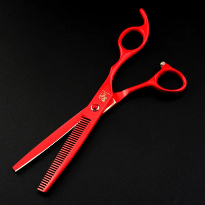 7.0 Inch  Red Veterinary Animal Shaped Scissors Pet Grooming Scissors Pet Fishbone Teeth 4 Scissors Set PTS-034