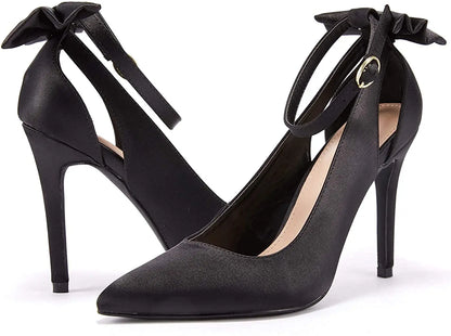 Gotrays Women's Pointed Toe High Heels Ankle Strap D'Orsay Pumps Shoes Bow Wedding Bowtie Back Dress Sandals