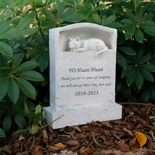 Gentle Resin Cat Memorial Marker - Weatherproof, Vine-Detailed Design,Perfect for Outdoor Decor & Sentimental Pet Grave Ornament