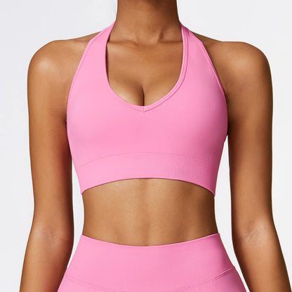 High Quality Custom Halterneck Seamless Gym Bra High Strength Fitness Gym Yoga Women Sports Bra