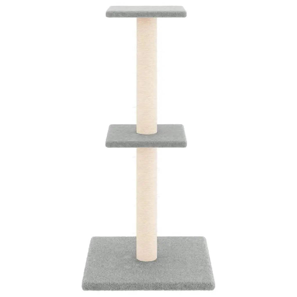 W2B VidaXL Light Grey Engineered Wood Cat Tree Tower Modern Style Medium Cat Scratching House with Plush Sisal Packed in Carton