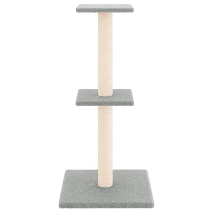 W2B VidaXL Light Grey Engineered Wood Cat Tree Tower Modern Style Medium Cat Scratching House with Plush Sisal Packed in Carton