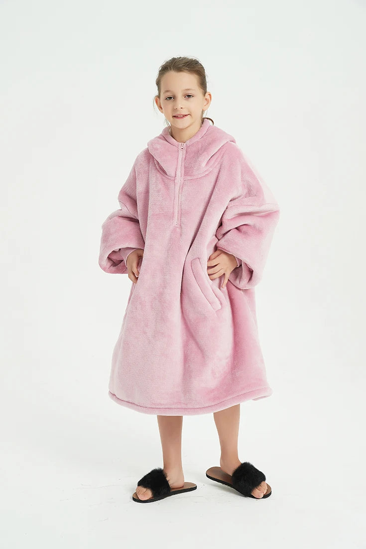China Factory Oversized Winter Kids Wearable Hoodie Blanket Winter Custom Sherpa Hooded Blanket Kids Wearable Christmas Blanket