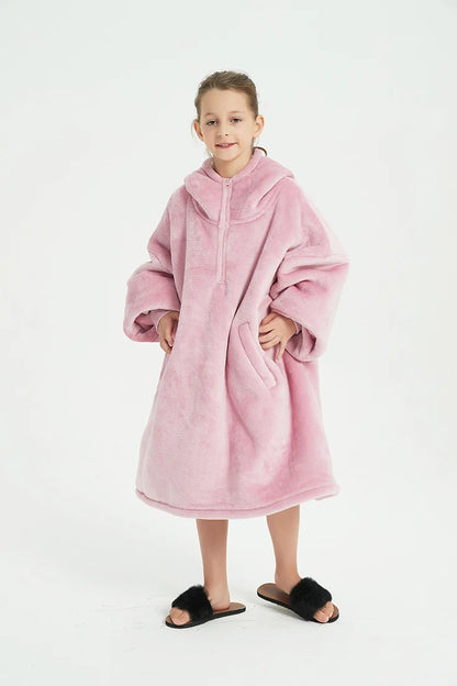 China Factory Oversized Winter Kids Wearable Hoodie Blanket Winter Custom Sherpa Hooded Blanket Kids Wearable Christmas Blanket