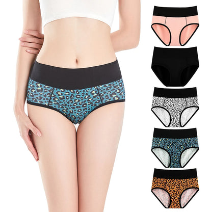 Shanhao 5-Pack Women's Cotton Panties Mid-rise Hipster Leopard Print Full Coverage Underwear Cotton Briefs for Women