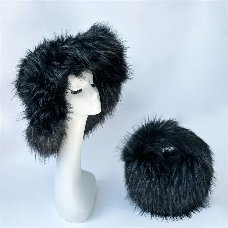 Y2k Hot Girls Small Half Moon Bag Set Women Luxury Furry Wrist Handbag Gothic Punk Faux Raccoon Fur Clutch Purses Bags With Hat