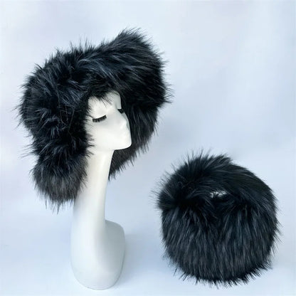Y2k Hot Girls Small Half Moon Bag Set Women Luxury Furry Wrist Handbag Gothic Punk Faux Raccoon Fur Clutch Purses Bags With Hat