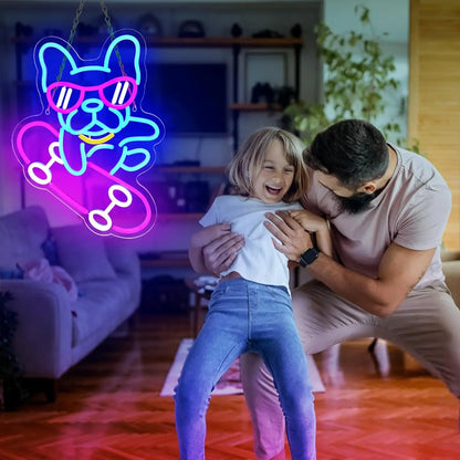 French Bulldog LED Neon Light Sign Dog Skateboard Wall Decor Bedroom Living Room Pet Shop Bar Party IP65 Made Acrylic Lamp