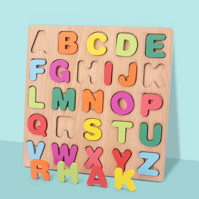 Kids Creative Alphabet Wood Puzzles ABC Letter and Number Montessori Learning Board Educational Toys for Toddlers